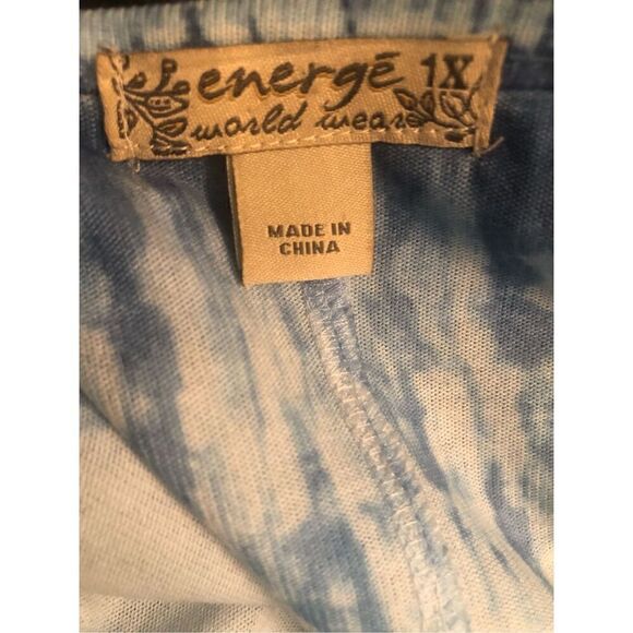 ENERGIE BLUE MULTICOLOR With LACE 3/4 SLEEVE SHARK BITE HEM EMBELLISHED pullover - Picture 11 of 13